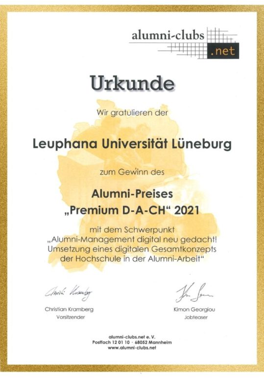 Urkunde Alumni Preis 2021