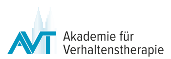 Logo der Akademie für Verhaltenstherapie, Schriftzug mit Silhouette des Kölner Doms im Hintergrund