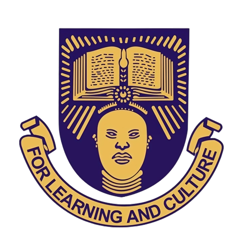 Logo der Obafemi Awolowo Universität (zeigt einen menschlichen Kopf und darüber ein Buch, von welchem ein Strahlen ausgeht, darunter der Schriftzug For Learning and Culture)